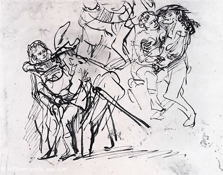 three sketches of the prodigal son with a whore (detail)