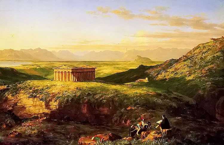 the temple of segesta with the artist sketching