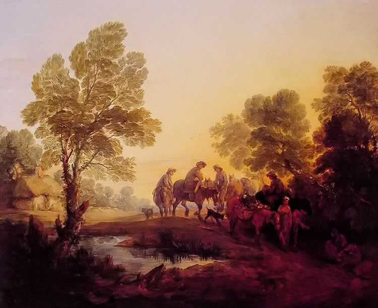 evening landscape peasants and mounted figures