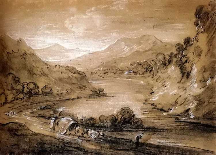 mountainous landscape with cart and figures