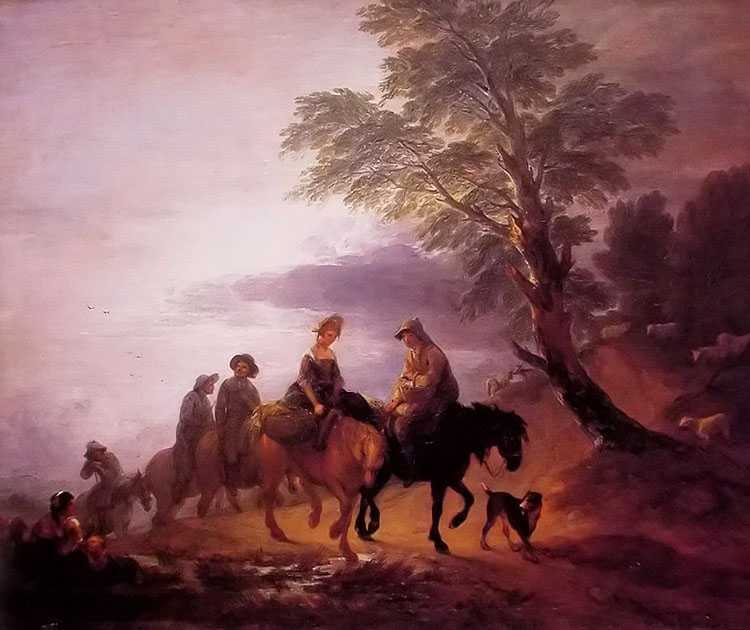 open landscape with mounted peasants