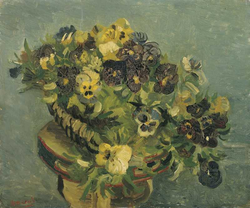 Сϵ - Basket of pansies on a small table