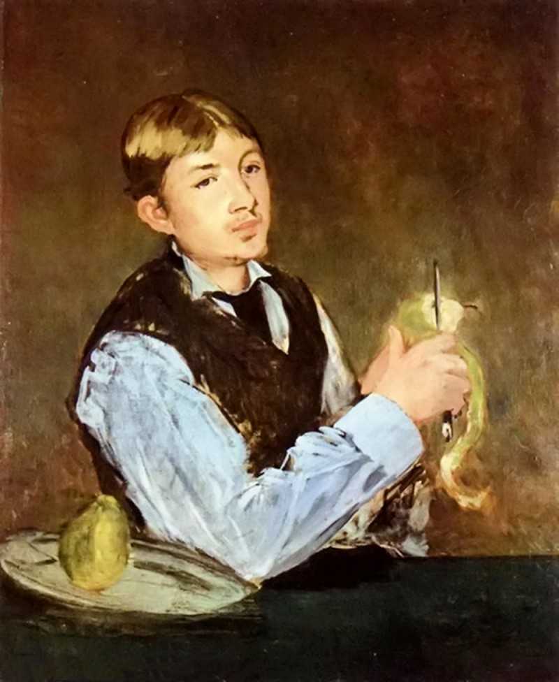 к - Young Boy Peeling a Pear