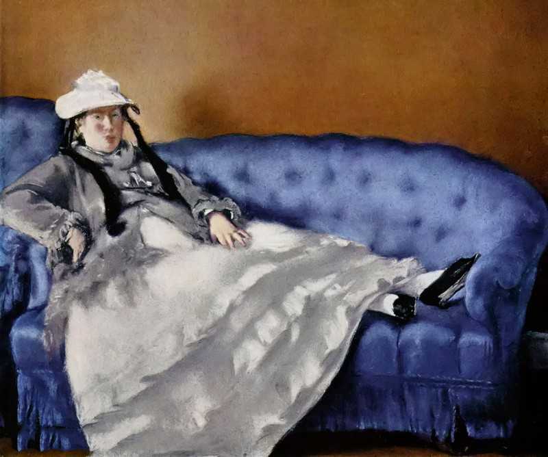 Ф-ɫɳϵη - Portrat der Frau Manet auf blauem Sofa