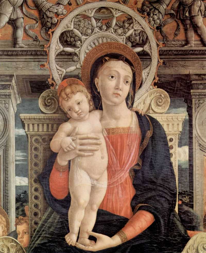 άɵʥŵ̳мʥĸʹ(ֲ) - Altarretabel von San Zeno in Verona, Triptychon, Mitteltafel, Szene: Thronende Madonna und Engel, Detail