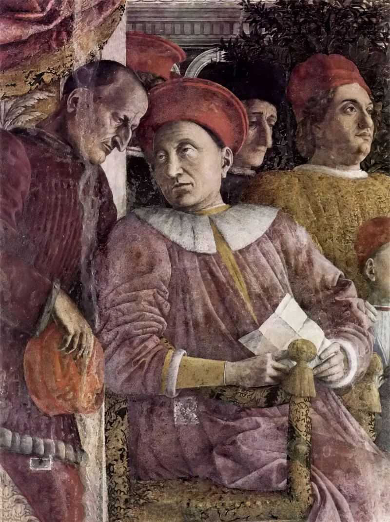 Ӽͥãֲ:Ӷ¬άϣ¡̸(̹ͼܶõĹڻ) - Freskenzyklus in der Camera degli Sposi im Palazzo Ducale in Mantua, Szene: Der Hof der Gonzaga, Detail: Der Herzog Ludovico II Gonzaga im Gesprach mit dem Sekretar Marsilio Andreasi