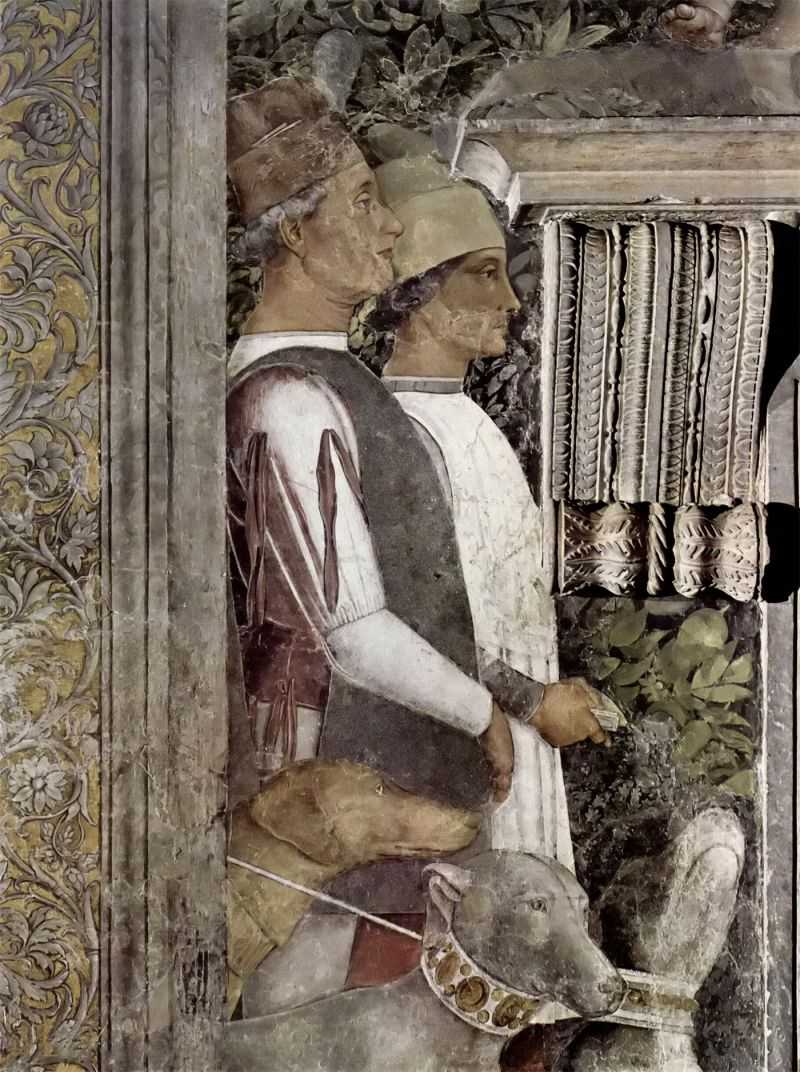 ǣŹʹ(̹ͼܶõĹڻ) - Freskenzyklus in der Camera degli Sposi im Palazzo Duccale in Mantua, Szene: Wartende Diener mit Hunden