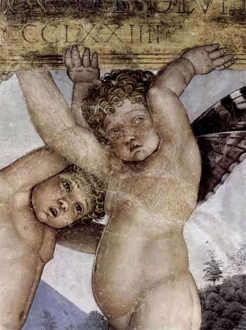 Сʹİ񣬾ֲСʹ(̹ͼܶõĹڻ) - Freskenzyklus in der Camera degli Sposi im Palazzo Duccale in Mantua, Szene: Weihetafel, von Putti getragen, Detail: Putti