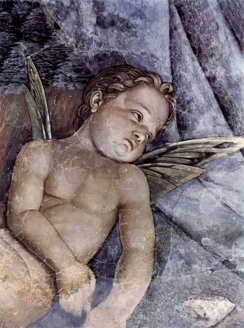 Сʹİ񣬾ֲ:Сʹ(̹ͼܶõĹڻ) - Freskenzyklus in der Camera degli Sposi im Palazzo Duccale in Mantua, Szene: Weihetafel, von Putti getragen, Detail: Putto