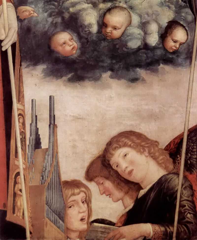 ʥĸʥͽֲ:ʹ - Madonna mit Heiligen, Szene: Maria mit Christuskind und Heiligen, Detail: Musizierende Engel