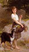 Young Girl with Goat and Flowers