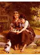 Two Girls With A Basket Of Kittens