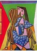 Woman in striped armchair