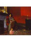 Interior Red Room with Woman and Child