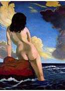 Bather, stormy sky