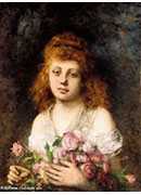 auburn haired beauty with bouqet of roses