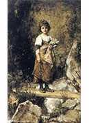 a peasant girl on a footbridge