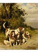 penne charles olivier de hunting dogs on a forest path oil on panel