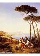 a group of peasants with the bay of naples beyond