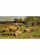 a shepherd and his dog guarding a flock of sheep