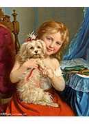 a young girl with a bichon frise