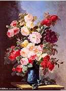 :ƿõĵ - a still life with roses and peonies in a blue vase