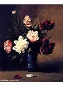 peonies in a blue vase