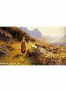 an alpine landscapewith a shepherdess and goats