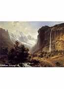 travellers on a mountainous path by the staubachfall near lauterbrunnen