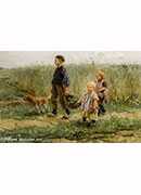 children strolling in the fields