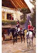 officers from a cuirassier regiment in front of a country house