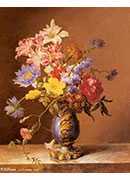 flowers in a blue vase