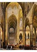 figures in the interior of a cathedral