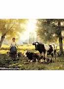 a milkmaid with her cows on a summer day