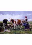 peasant woman with cows & sheep