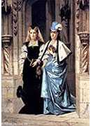 two elegant ladies leaving a church