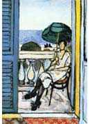 Woman with a Green Parasol on a Balcony