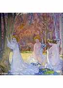 figures in a spring landscape (sacred grove)