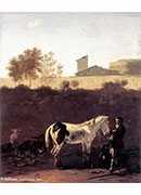 italian landscape with herdsman and a piebald horse