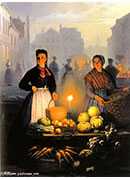 a market stall by moonlight