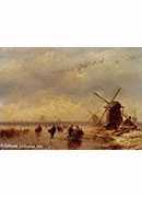 frozen winter landscape with windmills