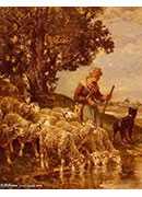 a shepherdess watering her flock