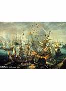 explosion of the spanish flagship in the battle of gibraltar 1607