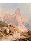 figures in a village in the dolomites