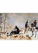 the deer kill or hunting scene in the snow