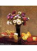 asters and fruit on a table