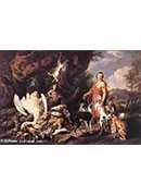 diana with her hunting dogs beside kill