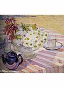 : - still life with teapot and daisies