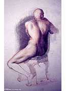 conte drawing (male nude seen from behind)