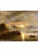 vessels before a harbour town by moonlight, possibly rotterdam